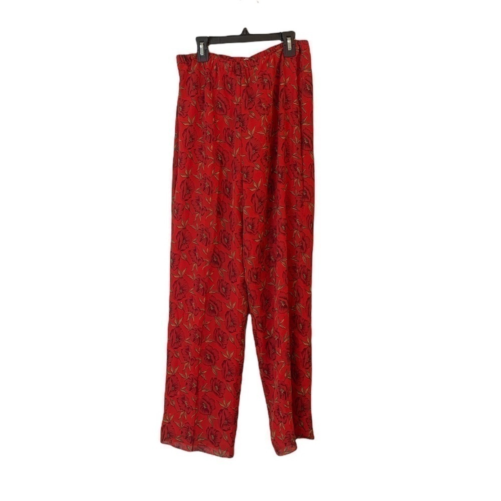 Vintage Silks by I.S.C. Red 100% Silk Wide Leg Floral Pants Size Small